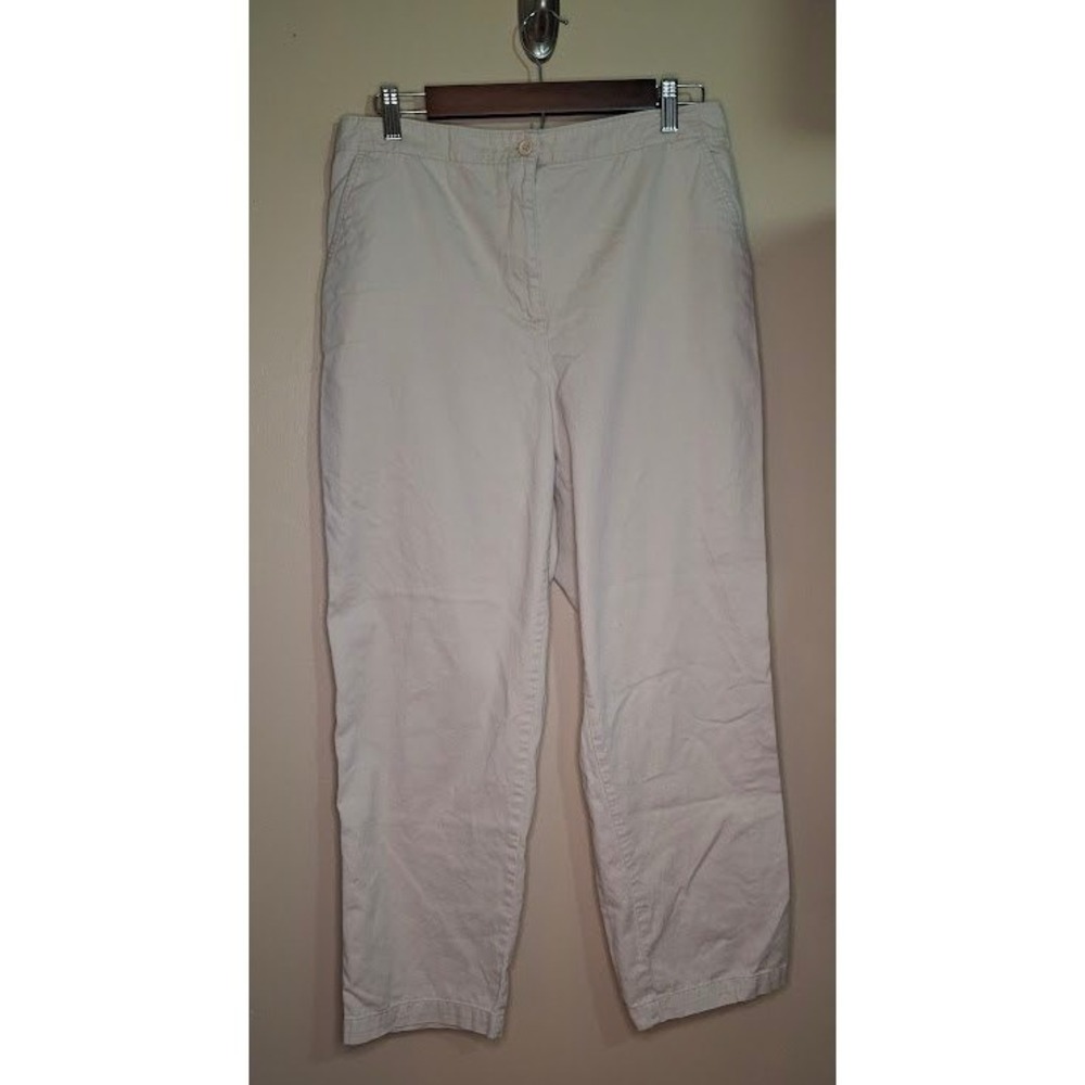 Classic Elements Womens Khaki Chinos Straight Leg Cotton Pants Tan Size 14